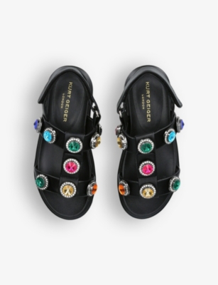 Kurt Geiger Mini Orson Crystal-embellished Suede Sandals 6-7 Yea In Black/comb
