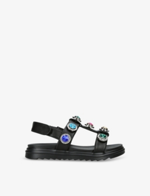 Kurt Geiger Kids' Mini Orson Crystal-embellished Suede Sandals 6-7 Yea In Black/comb