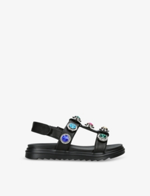 Kurt Geiger Kids' Mini Orson Crystal-embellished Suede Sandals 6-7 Years In Black/comb