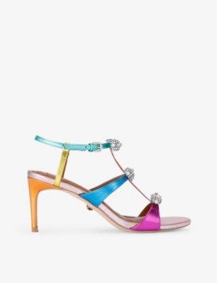 Shop Kurt Geiger London Women's Mult/other Pierra Bow-embellished Heeled Leather Sandals