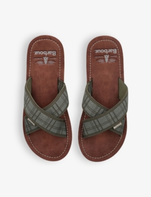 Shop Barbour Men's Khaki Toeman Crossover-strap Faux-leather Sliders