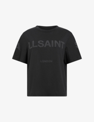 Allsaints Womens Black Lisa Logo-print Relaxed-fit Organic-cotton T-shirt In Black