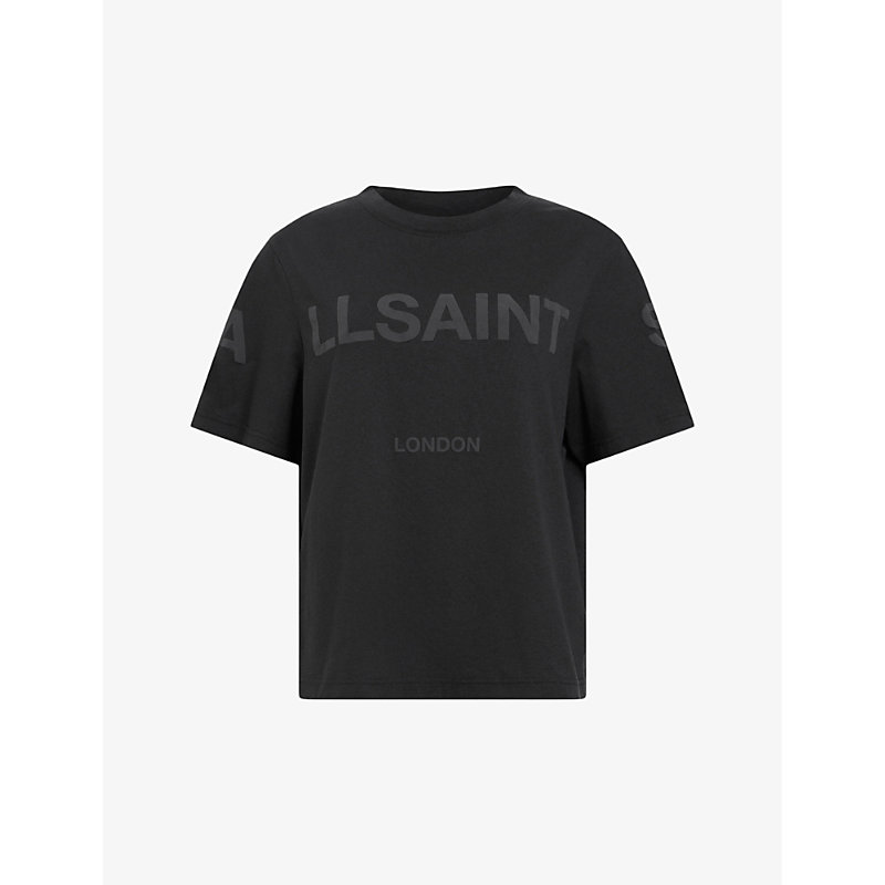 Allsaints Womens Black Lisa Logo-print Relaxed-fit Organic-cotton T-shirt