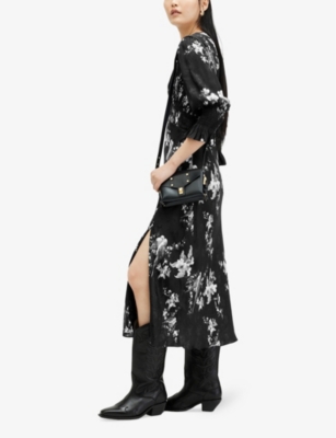 Shop Allsaints Women's Black Hannah Iona Floral-print Woven Midi Dress