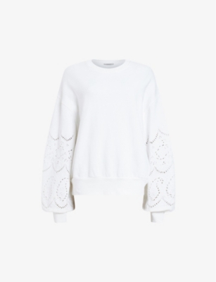 ALLSAINTS: Agata embroidered-sleeve relaxed-fit cotton sweatshirt