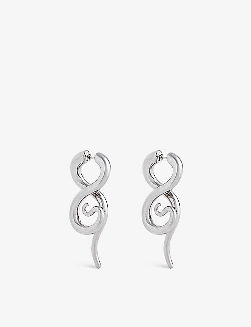 PANCONESI: Boa abstract-design rhodium-plated copper earrings