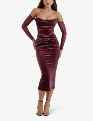 Shop House Of Cb Of Cb Womens Mulberry Leora Strapless Stretch-velvet Midi Dress Xs