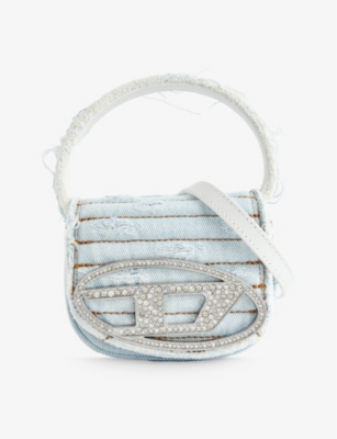 Diesel 1dr-iconic Shoulder Bag In Denim And Leather In Ice