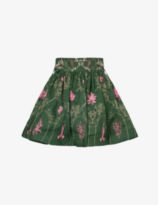 Shop Agua By Agua Bendita Women's Multicolor Nori Encaje Voluminous Printed Linen Mini Skirt