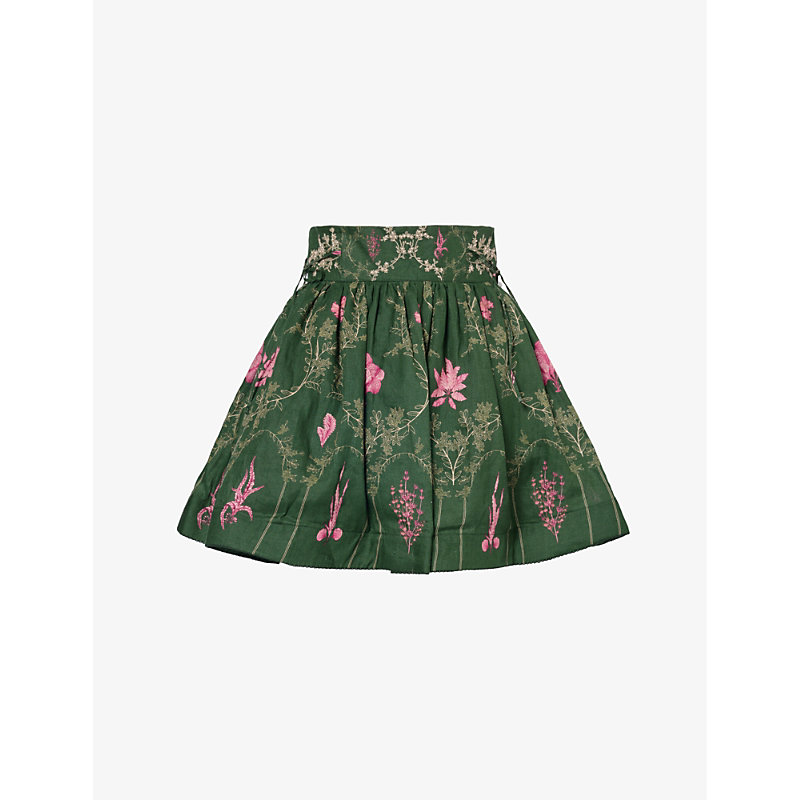 Shop Agua By Agua Bendita Women's Multicolor Nori Encaje Voluminous Printed Linen Mini Skirt