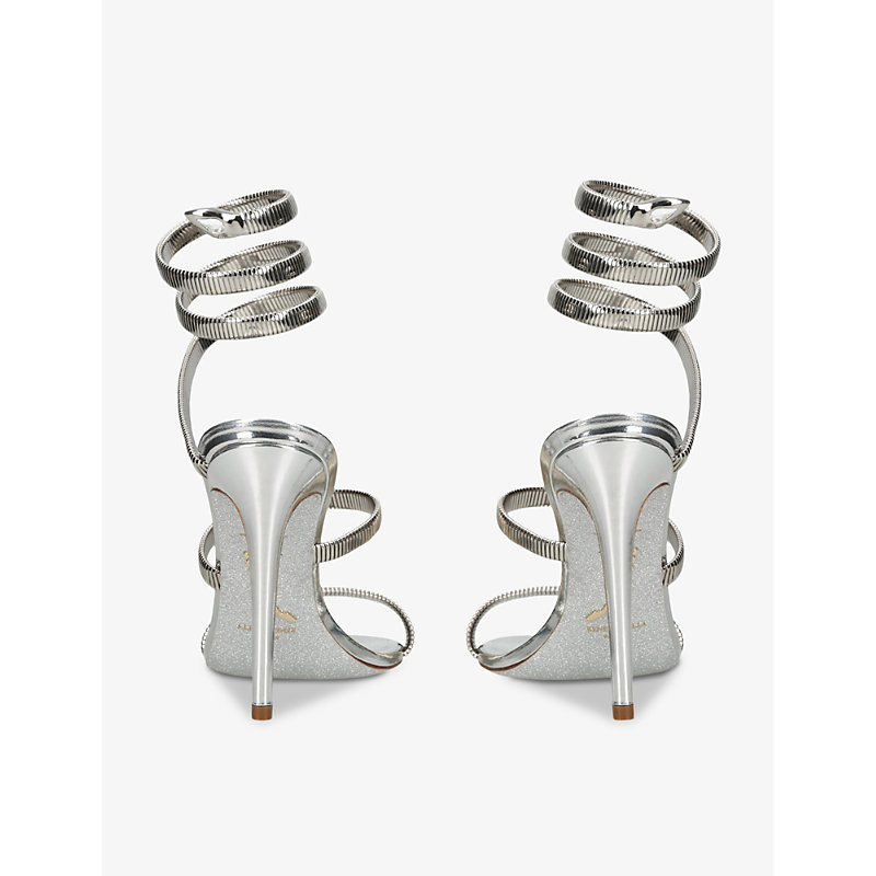 Shop René Caovilla Rene Caovilla Women's Silver Juniper 105 Coiled-strap Leather Heeled Sandals