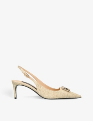 DOLCE & GABBANA: Logo-plaque raffia heeled courts