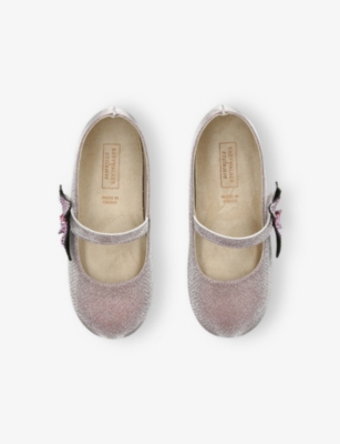 BABYWALKER: Baby Crystal-Butterfly Embellished Velvet Ballerina Pumps