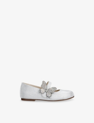 BABYWALKER: Kids' Butterfly-Embellished Crystal Woven Pumps