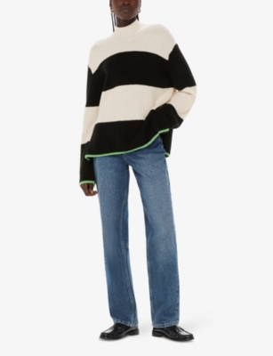 WHISTLES: Block-stripe funnel-neck stretch-knit jumper