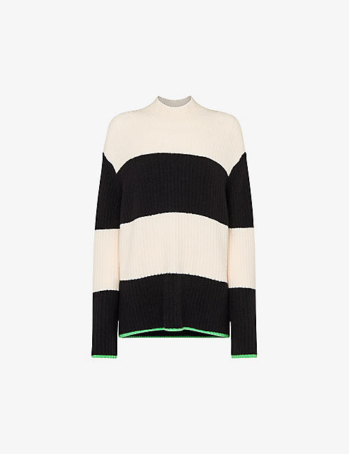 WHISTLES: Block-stripe funnel-neck stretch-knit jumper