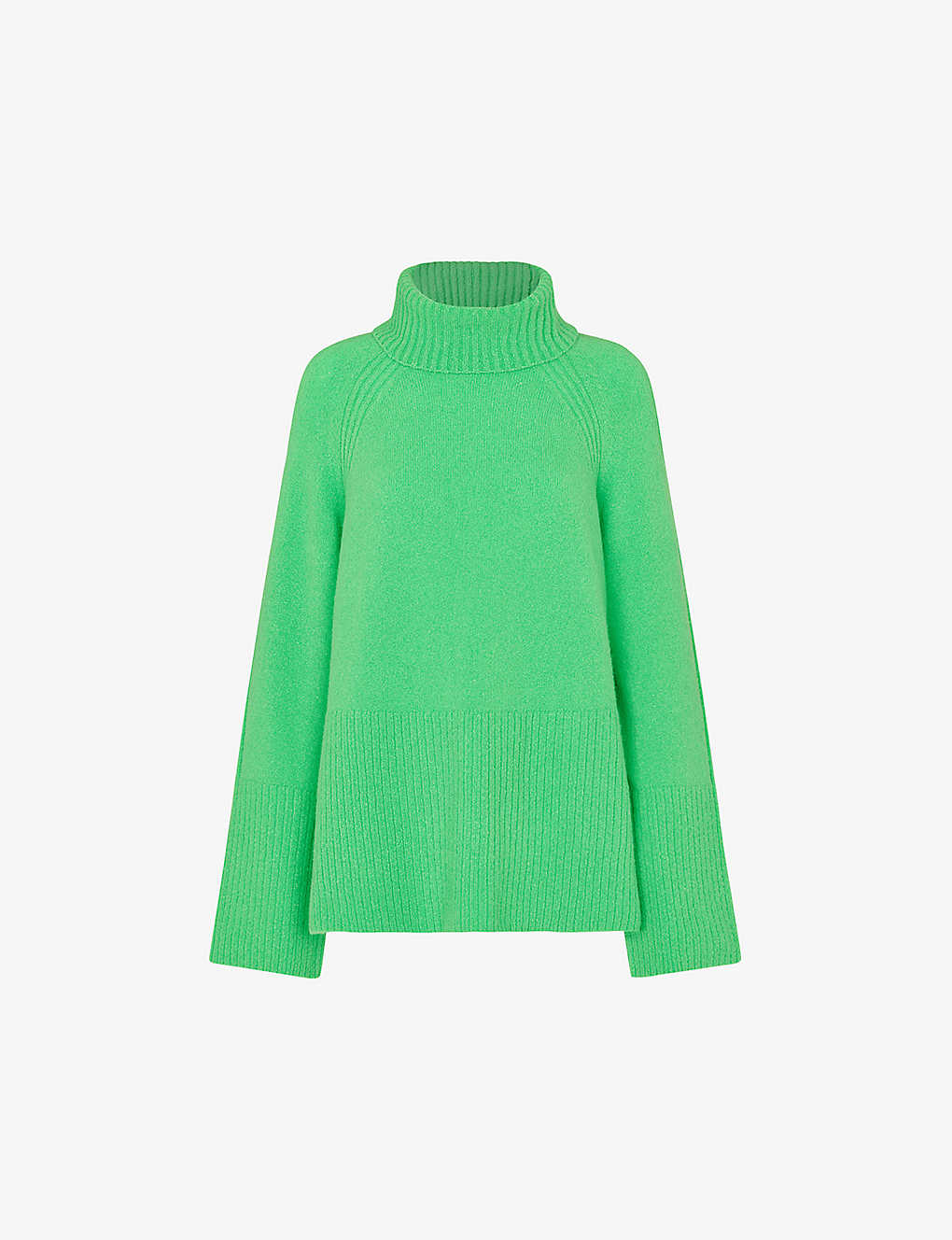 Whistles Womens Green Ribbed Roll-neck Stretch-knit Jumper