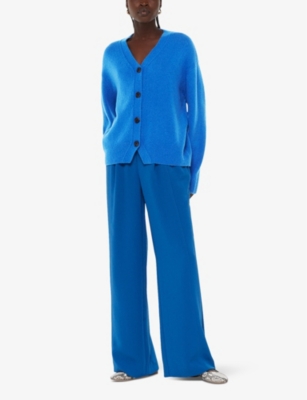 Whistles Womens Blue Textured Wool-blend Knitted Cardigan In Blue
