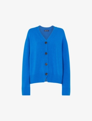 Whistles Womens Blue Textured Wool-blend Knitted Cardigan In Blue
