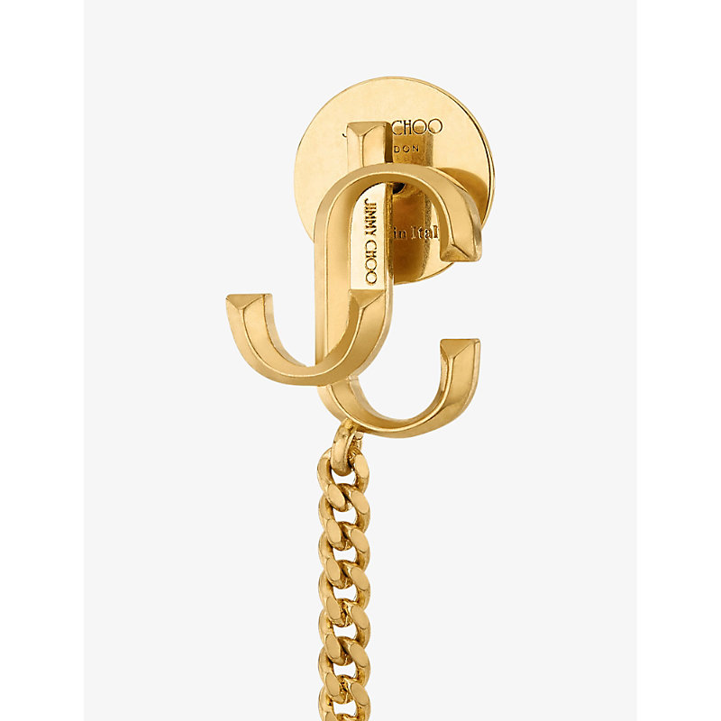 Shop Jimmy Choo Womens Gold Diamond Jc Logo-embellished Gold-tone Brass Drop Earrings