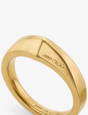 Shop Jimmy Choo Women's Gold Diamond Logo-embellished Gold-tone Brass Signet Ring