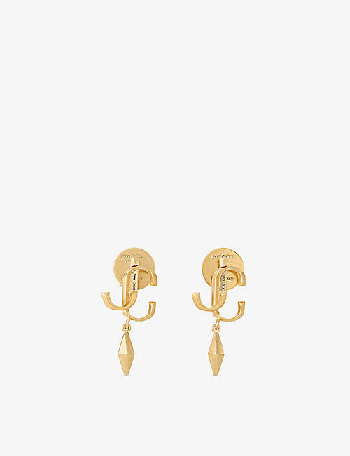 JIMMY CHOO: Diamond JC logo-embellished gold-tone brass earrings