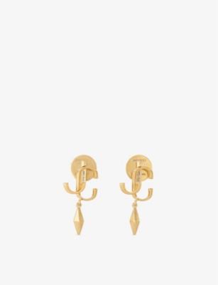 Jimmy Choo Womens Gold Diamond Jc Logo-embellished Gold-tone Brass Earrings