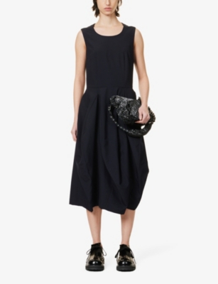 Shop Comme Comme Des Garcons Women's Black Sleeveless Pleated-skirt Wool Midi Dress