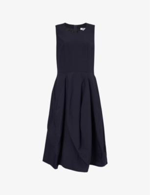 Shop Comme Comme Des Garcons Women's Black Sleeveless Pleated-skirt Wool Midi Dress