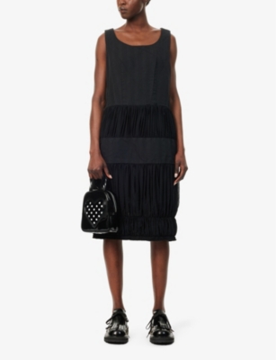 Shop Comme Comme Des Garcons Women's Black Gathered Tiered-hem Woven Midi Dress