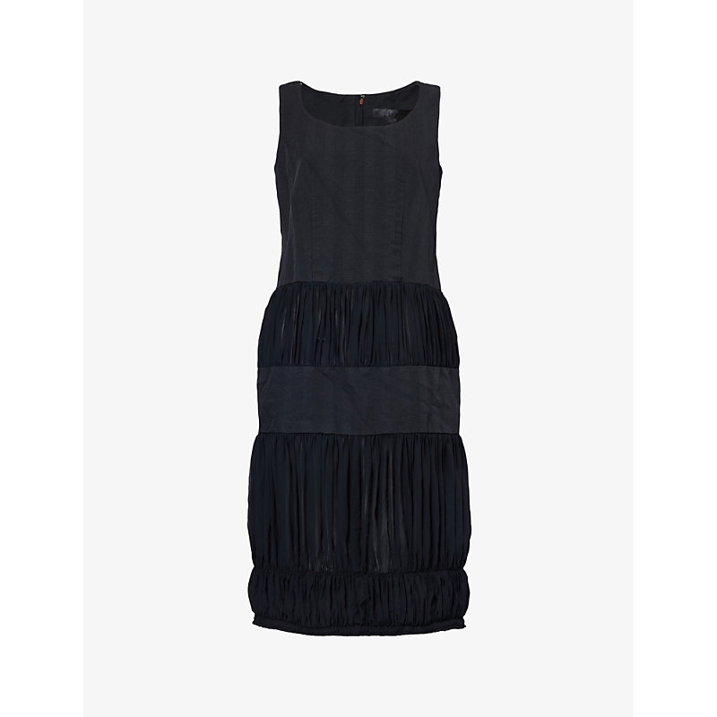 Comme Comme Des Garcons Womens Black Gathered Tiered-hem Woven Midi Dress