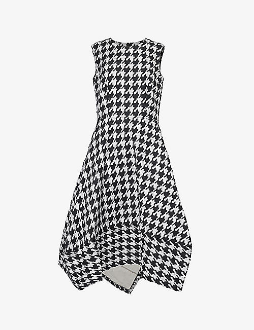 COMME COMME DES GARCONS: Houndstooth-pattern asymmetric-hem cotton-blend woven midi dress