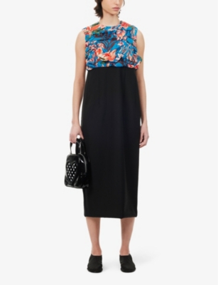 Shop Comme Des Garçons Comme Des Garcons Womens Black X Multi Floral-print Ruched Regular-fit Woven Midi Dress