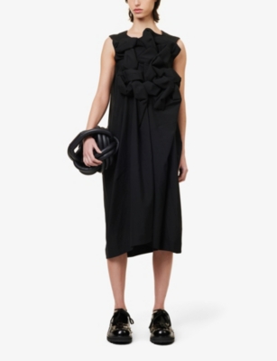 Shop Comme Des Garçons Comme Des Garcons Women's Black Relaxed-fit Pleated-panel Wool Midi Dress