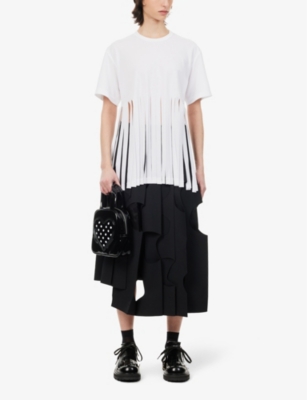 Shop Comme Des Garçons Comme Des Garcons Women's Black Cut-out Raw-hem Mid-rise Woven Midi Skirt