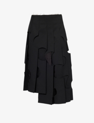 Comme Des Garçons Comme Des Garcons Womens Black Cut-out Raw-hem Mid-rise Woven Midi Skirt