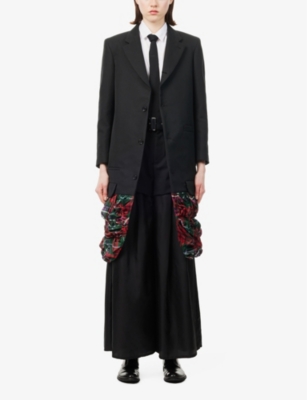 Shop Comme Des Garçons Comme Des Garcons Women's Black X Multi Single-breasted Contrast-hem Cotton-blend Coat