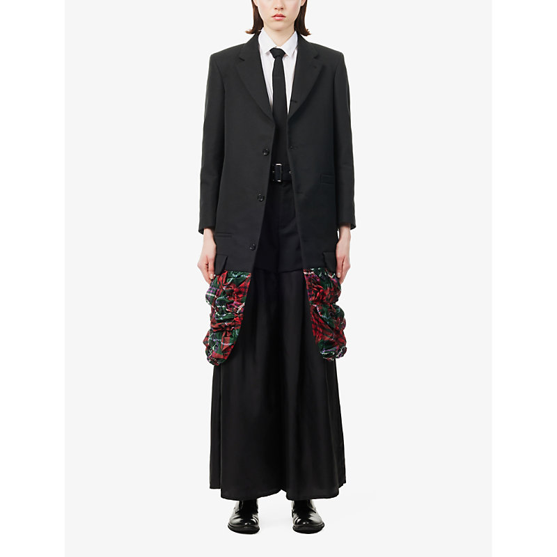 Shop Comme Des Garçons Comme Des Garcons Women's Black X Multi Single-breasted Contrast-hem Cotton-blend Coat