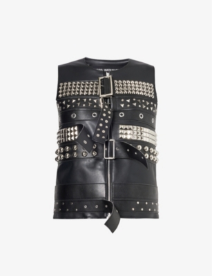 Shop Junya Watanabe Women's Blk X Silv Stud-embellished Regular-fit Faux-leather Vest