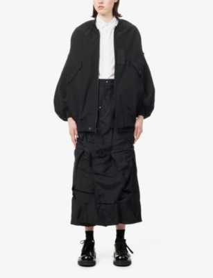 Shop Junya Watanabe Women's Black Patch-pocket High-rise Canvas Midi Skirt