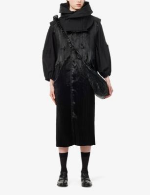 Shop Junya Watanabe Women's Blk X Blk Sleeveless Pleated Woven Midi Dress