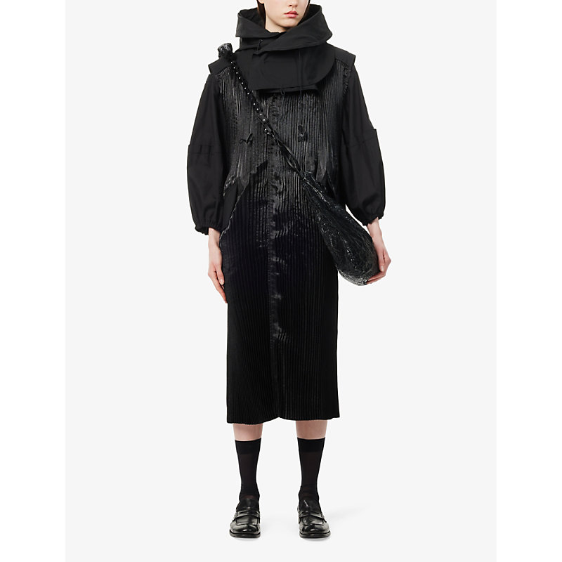 Shop Junya Watanabe Sleeveless Pleated Woven Midi Dress In Blk X Blk