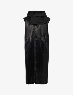 Junya Watanabe Womens Blk X Blk Sleeveless Pleated Woven Midi Dress
