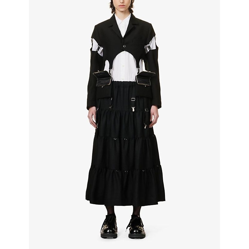 Shop Noir Kei Ninomiya Women's Black Pleated High-waist Wool Midi Skirt