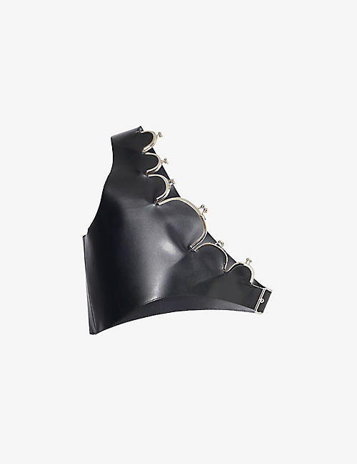 NOIR KEI NINOMIYA: Kiss clasp-embellished asymmetric faux-leather top