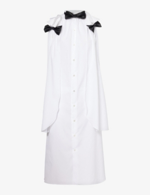Noir Kei Ninomiya Womens Black X White Bow-embellished Sleeveless Cotton-poplin Coat