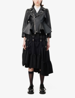 Shop Noir Kei Ninomiya Women's Black Flared-hem Boxy-fit Faux-leather Jacket