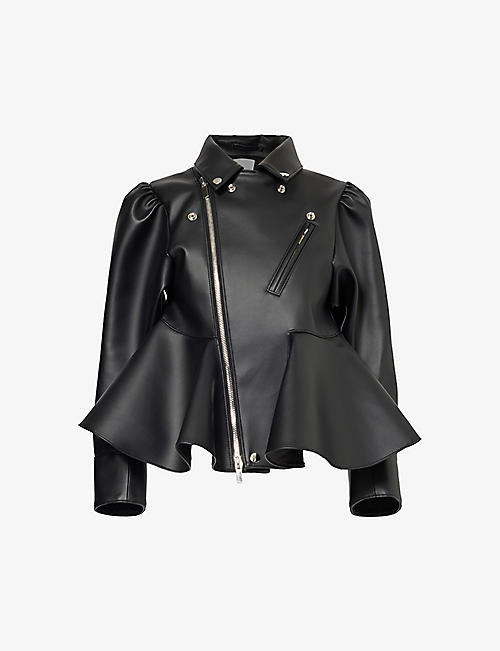 NOIR KEI NINOMIYA: Flared-hem boxy-fit faux-leather jacket