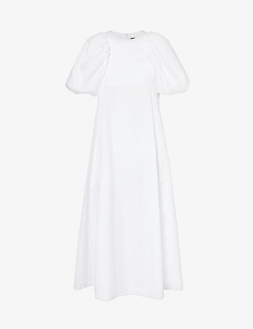 NOIR KEI NINOMIYA: Puff-sleeved flared-hem cotton-poplin midi dress