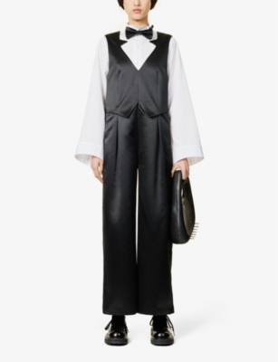 Shop Noir Kei Ninomiya Women's Black Pleated Sleeveless Satin Jumpsuit